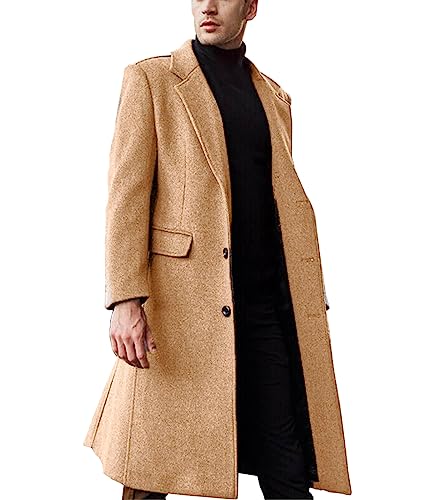 Image of Men's Casual Trench Coat Slim Fit Notched Collar Long Jacket Overcoat Single Breasted Pea Coat wih Pockets