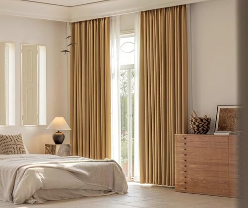 Musihy Cortina opaca para dormitorio, color sólido con texturas tejidas, aislada, para oscurecer la habitación, para sala de estar, marrón claro, 42 pulgadas de ancho x 45 pulgadas de largo