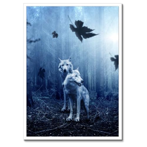 Poster deux loups forêt bleue pour habiller un mur vide cadre noir