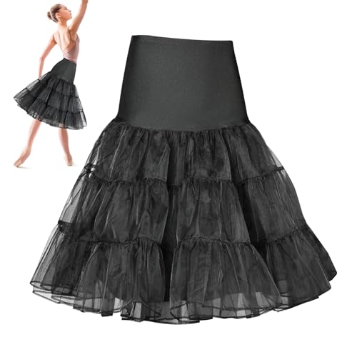 AYBUY Petticoat Retro Reifrock, 50er Jahre Vintage tüllroc, Damen Unterrock Kurz Tüll-Unterrock Ballettrock für Wedding Bridal Abschlussball Abend Rockabilly, Schwarz (M)