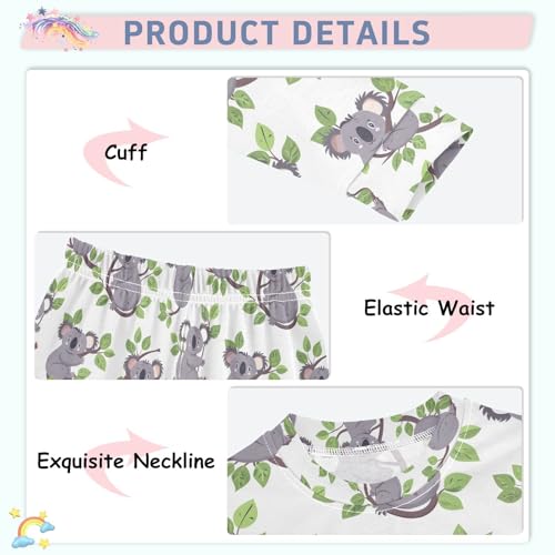 ALAZA Cartoon Leaf Koala White Pajamas Long Sleeve Sleepwear 2-Piece Pajama Set4