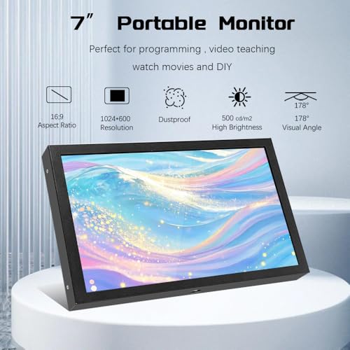 Image of 7 Inch Mini Monitor HDMI, Portable Vga Monitor with AV BNC 1024x600 LCD Screen with Built-in Speakers,IPS Multi-Function Small Display for Raspberry Pi PC /TV /DVD /CVBS