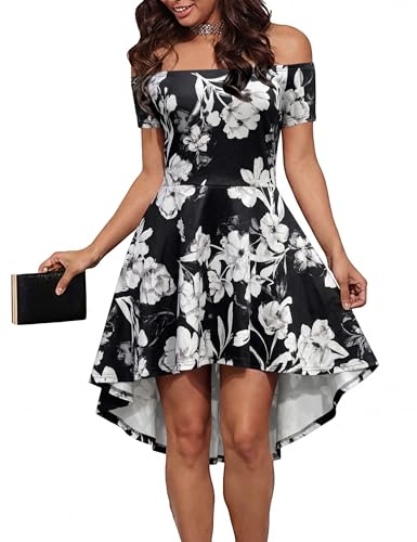 Image of Sarin Mathews Womens Off The Shoulder Short Sleeve High Low Cocktail Skater Dress