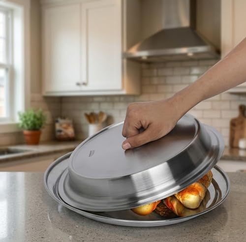 Image of KMW Stainless Steel Plate Cover I Food Grade, Hygienic & Durable I Professional Quality for Home and Restaurant I 28 cm, Large - Premium SS for Efficient Kitchen Performance