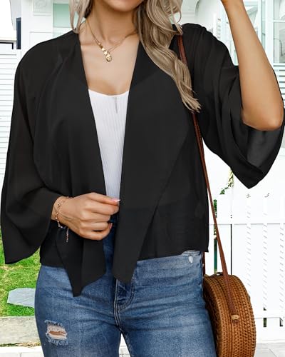 Image of Womens Summer Tops Short Shrugs Kimono Cardigans Casual Chiffon Bolero Jackets 2026