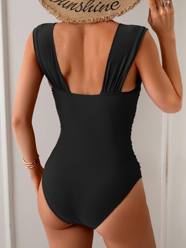 Eomenie Women's One Piece Swimsuit Tummy Control Cutout Bathing Suit Push Up Wide Straps Swim Suit3