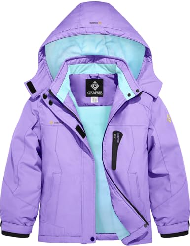Image of GEMYSE Girl's Waterproof Ski Snow Jacket Hooded Fleece Lined Windproof Winter Jacket