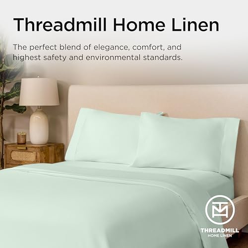 Image of Threadmill Sheets for Twin Mattress | 600 Thread Count Twin Bed Sheets Set with 15 inch Deep Pocket | Sateen Weave 3-Piece Bedding Set with Cooling Effect | Seaglass