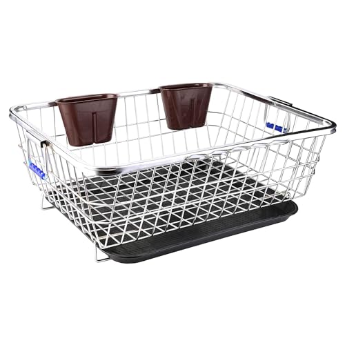 Image of Dish Drainer Steel (64x47x23) Stainless Steel Dish Drainer Basket Utensil Drying Stand for Kitchen /Plate Rack /Bartan Basket /Sink Counter Top Dish Drainer Rack
