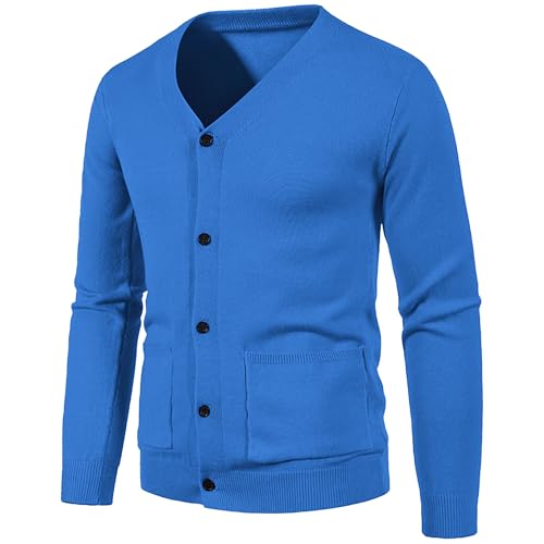 Men's V Neck Button Knitted Cardigan Long Sleeve Pockets Men Knit Sweater Lightweight Vintage Cardigan Sweaters