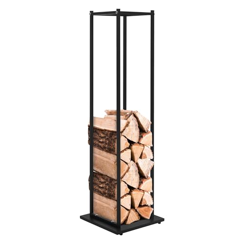 ML-Design Estanteria Metálica para Leña 33 x 33 x 115 cm Soporte Organizador de Madera para Interior o Exterior, Leñero Negro Moderno Junto a Chimenea/Fogata Estructura de Acero para Apilar Troncos