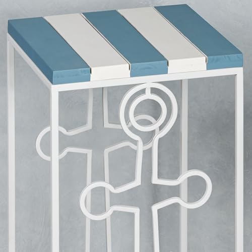 Nautical Anchor Slat Wood and Metal Nesting Table Set of 2, 27 and 30 Inches High | Coastal Style Accents | Openwork Frame - Image 4