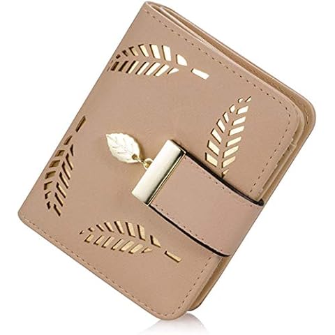 Ladies Vegan Leather Bifold Wallet with Leaf Pendant Cover