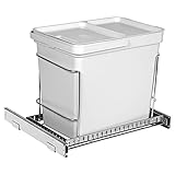 2-Way Pull Out Trash Can Under Sink Cabinet - Metal Roll Out Sliding Garbage Waste Bin Holder - Installs Length or Widthwise on Shelf to Fit More Cabinets for Kitchen, Pantry, Bathroom, Laundry Room