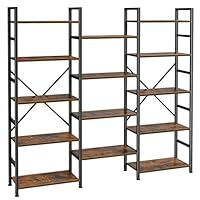SUPERJARE Triple 5 Tier Bookshelf, Bookcase with 14 Open Display Shelves, Wide Book Shelf Book Case for Home & Office, Rustic Brown