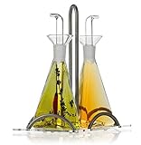 Incluye caja litografiada. JUALIEN Aceitera vinagrera antigoteo de Cristal con Soporte de 180ml (2 pzas)
