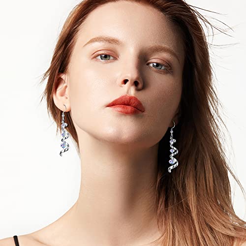 PATISORNA 925 Sterling Silver Earrings Dangle Earrings for Women|Spiral Multi Crystal Drop Earrings|iridescent Statement Earrings Jewelry Gifts for Her3