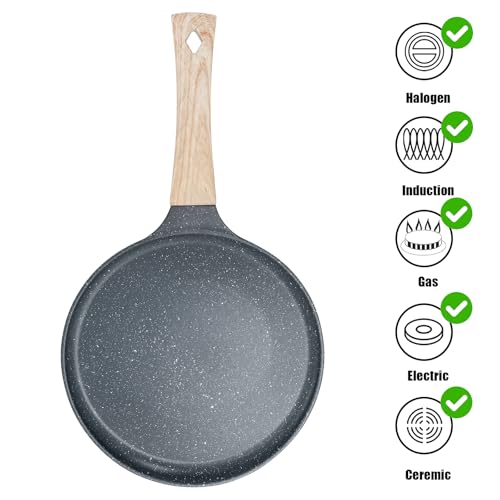 Image of Hiceeden Nonstick Crepe Pan with Spreader, 10-Inch Tortilla Pan with Detachable Handle, Ceramic Coating Pancake Griddle Dosa Tawa Pan, for All Stove, Induction Compatible, PFOA Free, Black