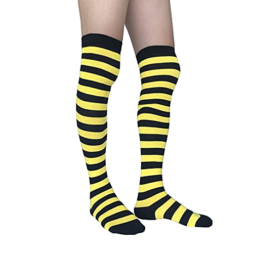 Spomei Women Striped Thigh High Stockings, Cotton Over Knee Tube Long Stocks For Cosplay/Goth/Christmas Party Lw-3 (Black And Yellow Striped - Bee Stripe) #TOP7