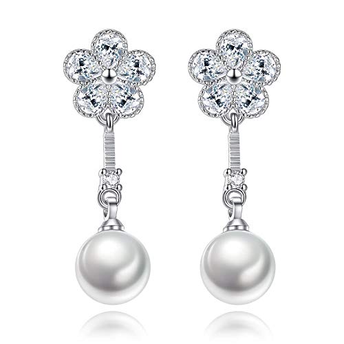 Boucles d'oreilles pendantes argent fleur perle bijoux femmes