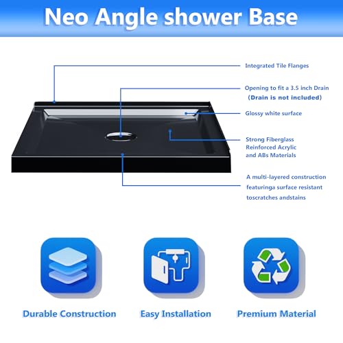 Image of Casaphoria 36 inch x 36 inch Shower Base Pan with 3.5 inch Center Drain Hole,Shower Pan Five-Layer Acrylic + ABS Processing Shower Enclosure Base for Bathroom Corner Shower Door, Double Threshold Black