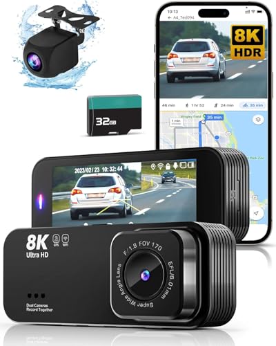 Dash Camera for Cars,8K Ultra HD Dash Cam Front and Rear with 32GB Card,Built-in Super Night Vision,Wi-Fi & GPS,3.16