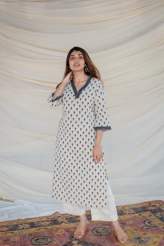 Image of Women's Viscose Rayon Printed A-Line Kurta - 3 /4 Sleeve Ethnic Tunic for Casual Long Kurta 1061