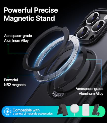 Image of for iPhone 15 Pro Max Case, Compatible with MagSafe, Slim Shockproof Military-Grade Rugged Protective Case with Stand, Camera Control, Comfort Grip (A-Black, iPhone 15 Pro Max)