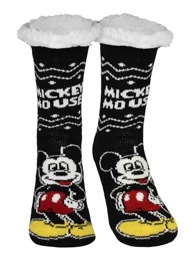 Disney Mickey Maus Hüttensocken - Haussocken für Herren Kuschelsocken Flauschige Wintersocken warme Männer Socken Schwarz/Weiß (DE/NL/SE/PL, Numerisch, 43, 46, Regular, Regular)