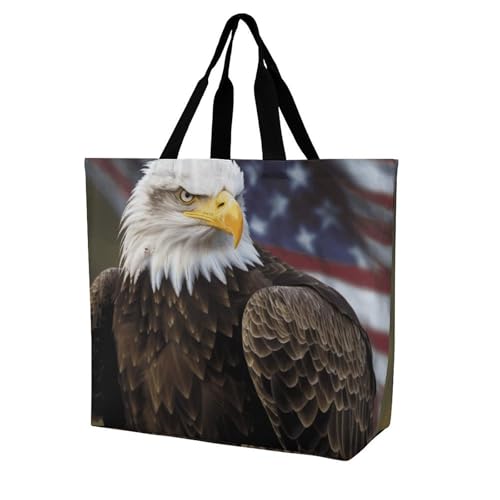 Large Grocery Bags Beach Tote American Bald Eagle Shopping Bag for Women Shoulder Bag for Travel Work Handbag