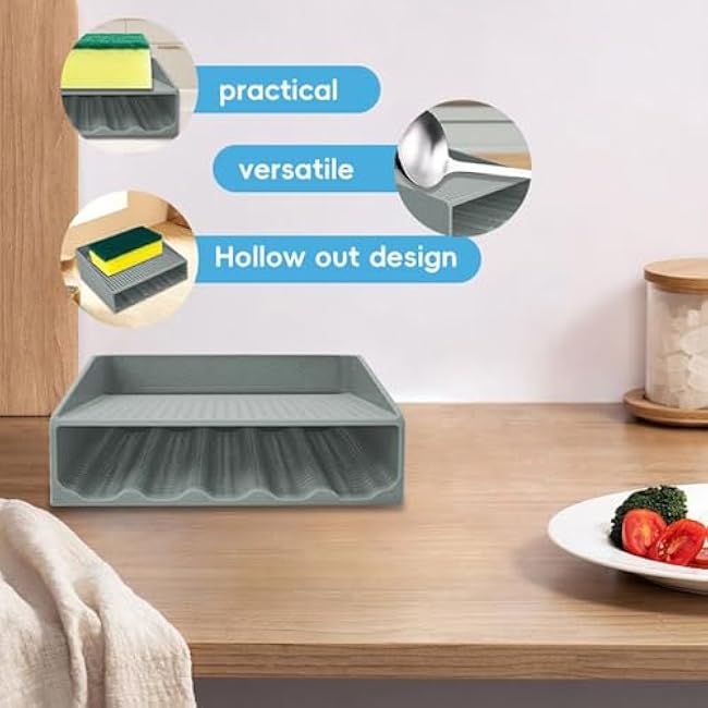 Kitchen Sponge Holder - Anti-Slip Rack for Sink and Bathroom, Organizer with Drain Tray Function for Easy Drying, Compact Storage Racks for Cabinet Counter Shower Apartment Corner 4.33x1 Inches