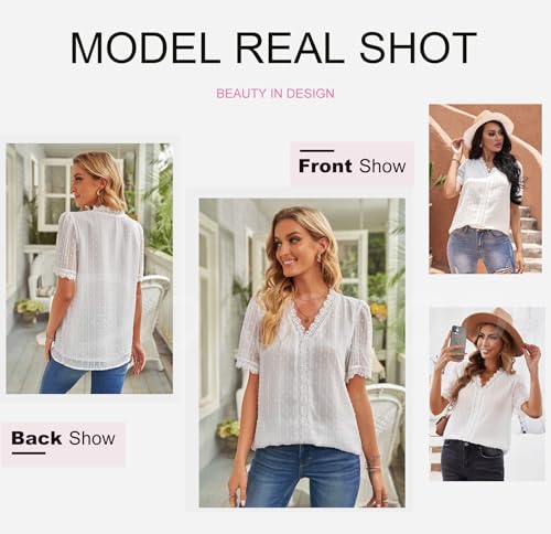 Dokotoo Women's V Neck Lace Crochet Tunic Tops Flowy Casual Blouses Shirts4