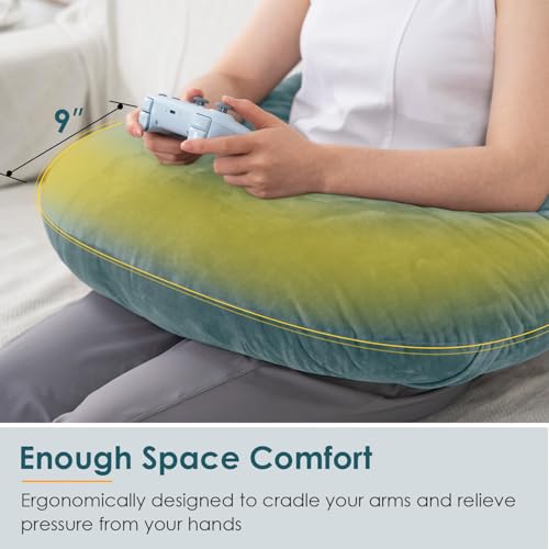 Image of QUEEN ROSE Reading Pillow, Gaming Pillow for Lap, Sitting in Bed or Sofa, Extra Arm Rest for Reading, Playing or Crocheting, Soft Velvet Green