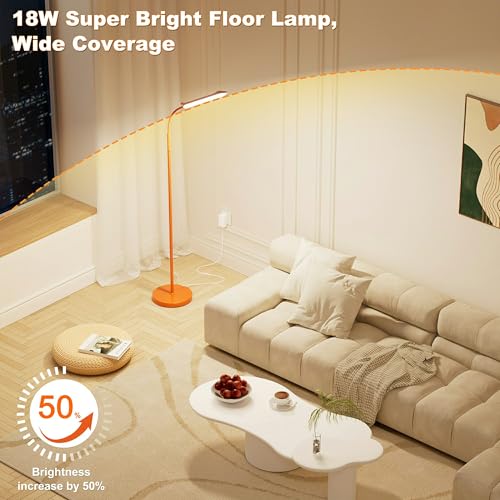 Image of Yikuneng Dimmable LED Floor Lamp, Super Bright Reading Lamps Floor Standing lamp with Remote & Touch Control, Orange