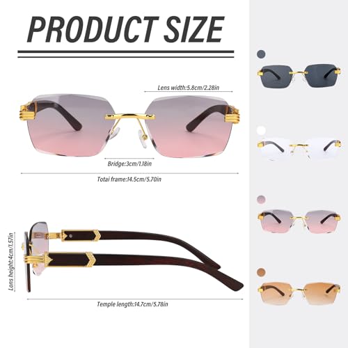 4 Pcs Rimless Rectangle Sunglasses, Retro Frameless Sun Glasses Y2K Style UV400 Protection for Women Men2