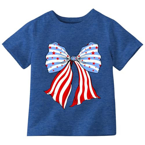 4th of July Shirts Kids Bow Patriotic Tshirt Boys Girls American Flag Bow Tee Tops