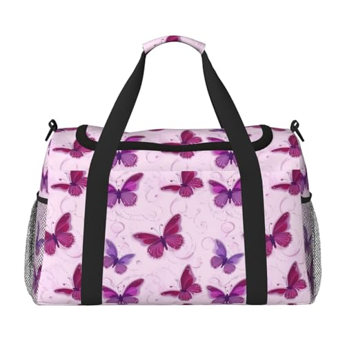 Red butterfly Print Foldable Carry On Tote Large Capacity Hand Carry Bag for Airplane Weekend Getaways