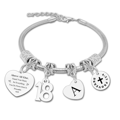 Image of 18th Birthday Gifts Bracelet Initial Gifts for Girls Happy 18th Birthday Gift for Daughter Granddaughter Son Friends Christian Bracelet Letter A-Z Gifts Bible Verse Gifts Inspirational Gift for Niece