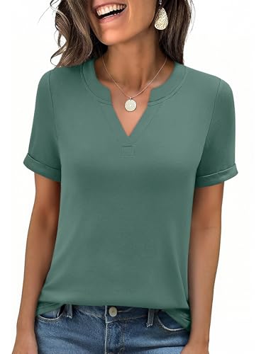 Image of ANRABESS Womens Short Sleeve V Neck Tops Summer Casual T-Shirts Blouses 2026 Spring Trendy Beach Vacation Clothes