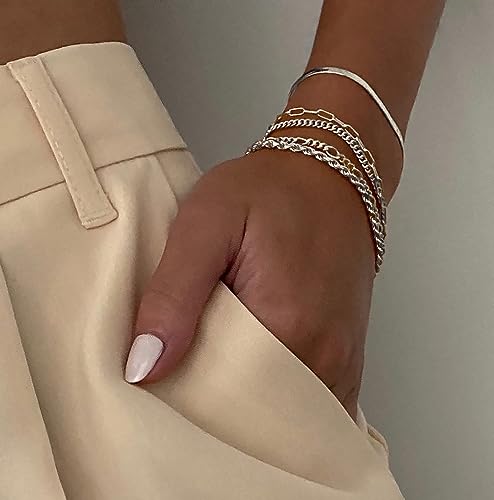 Image of DEARMAY Gold Bracelets for Women Waterproof Stackable Dainty 14K Gold Plated Rope Cuban Snake Paperclip Figaro Link Chain Pack Bracelet Adjustable Non Tarnish Fashion Accessories Jewelry Sets Gifts for Womens Mom