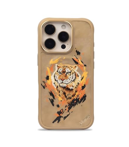 Image of Nimmy Dazzling MagSafe Embroidery Case for iPhone 16 Pro | 3D Animal Design | Shockproof Leather Finish Back Cover | MagSafe Compatible (Dazzling Tiger)