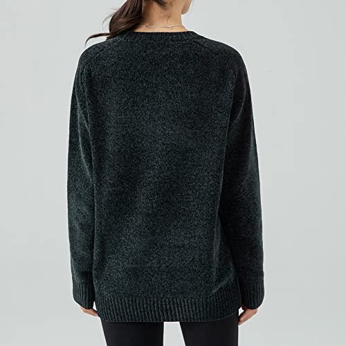 Image of Simple&Opulence Women's Chenille Sweater Crewneck Long Sleeve Pullover Ribbed Cuff Hem Round Neck Jumper Tops