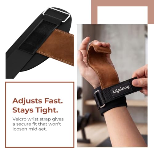 Image of Lifelong Leather Weight Lifting Straps with Wrist Support | Grip Straps for Weight Lifting | Wrist Band for Workout | Fitness Accessories for Men & Women | Home Workout Equipment