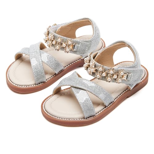 Image of PHIRAMIN Toddler Girl Sandals - Flower Girl Dress Shoes Open Toe Little Kid Flats