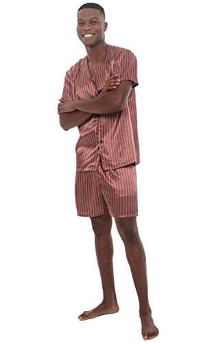 Alexander Del Rossa Mens Satin Pajamas, Short V-Neck Pj Set2