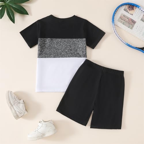 Image of Yoxindax Toddler Kid Boy Clothes Colorblock Letter Graphic Tee Shorts 2PC Summer Outfit Set