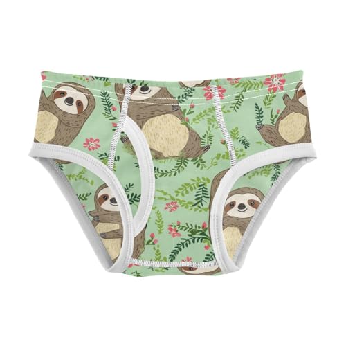 Wusikd Cute Sloths Boys' Underwear Cotton Flowers Green Boys Briefs Soft Toddler Underwear 2T