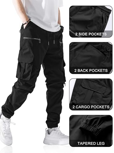 PLEPAN Men's Casual Cargo Pants Elastic Waist Drawstring Joggers Pants Tapered Sweatpants for Men Multi Pockets4