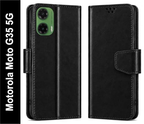Image of SBMS Flip Cover for Motorola Moto G35 5G Back Cover Case with Magnatic Closure | Inbuilt Stand | Card & Money Pocket (Black)