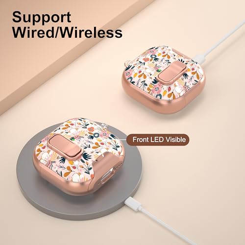Image of for AirPods 4 Case 2025 with Safety Lock & Foldable Phone Stand, Floral | Double Drop Protection,Two-Piece Design, Airpod 4 Case with Keychain & Cleaner Kit, Support Wireless Charging, Shockproof